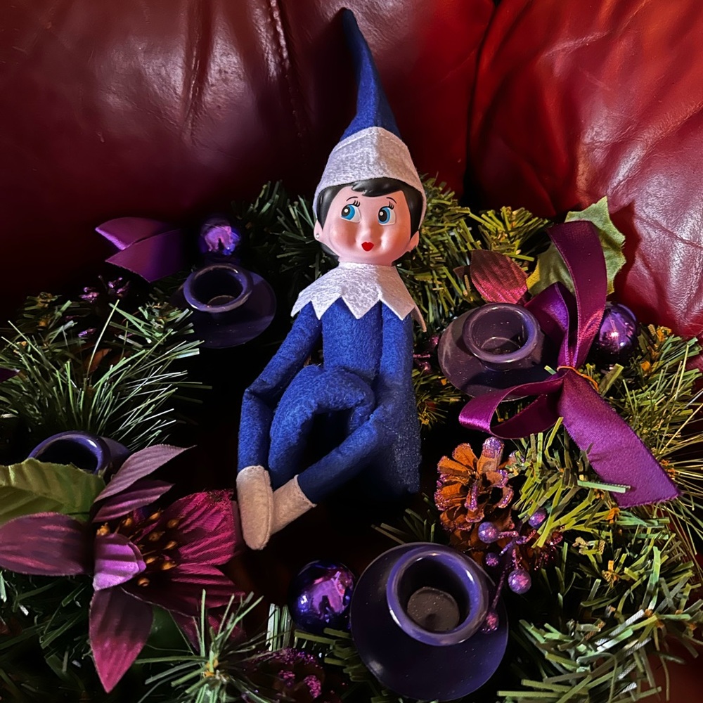 Festive Blue Elf on the Shelf Holiday Decoration